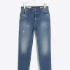 Blue High Waisted Slim Straight Jeans