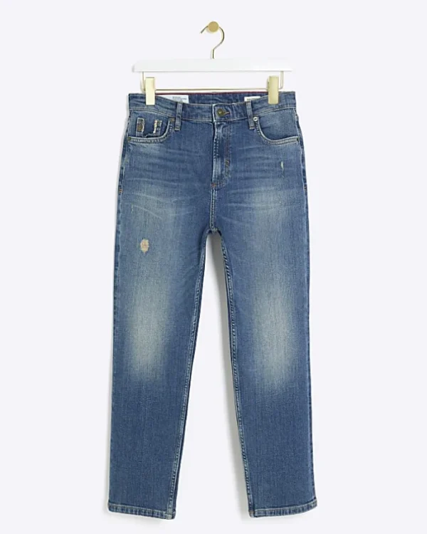 Blue High Waisted Slim Straight Jeans