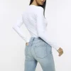 Blue high waisted slim straight leg jeans