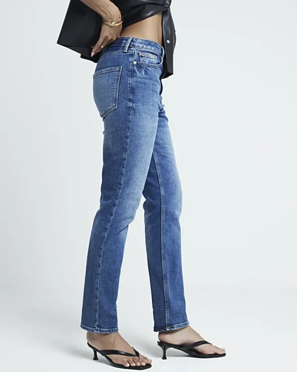 Blue High Waisted Slim Straight Jeans