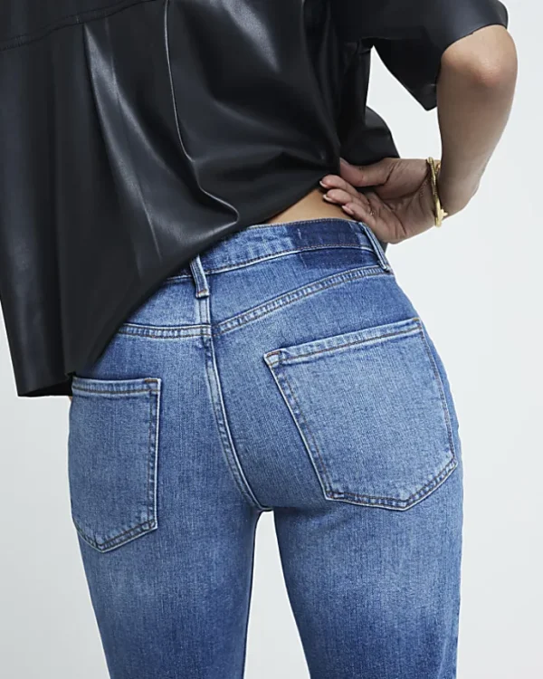 Blue High Waisted Slim Straight Jeans