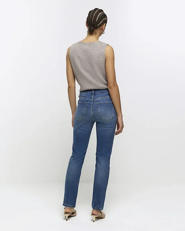 Blue High Waisted Slim Straight Jeans