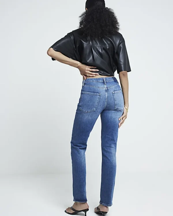 Blue High Waisted Slim Straight Jeans