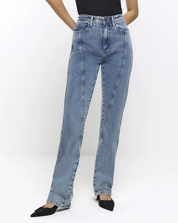 Blue high waisted stove pipe straight jeans