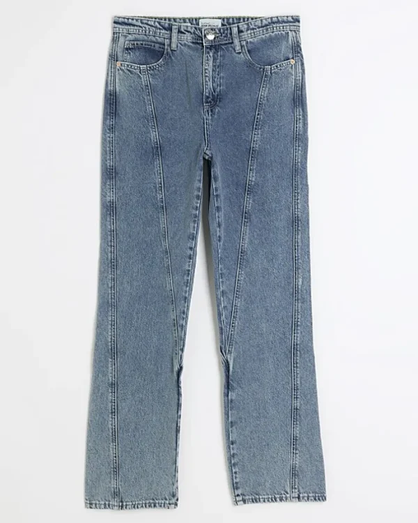 Blue high waisted stove pipe straight jeans