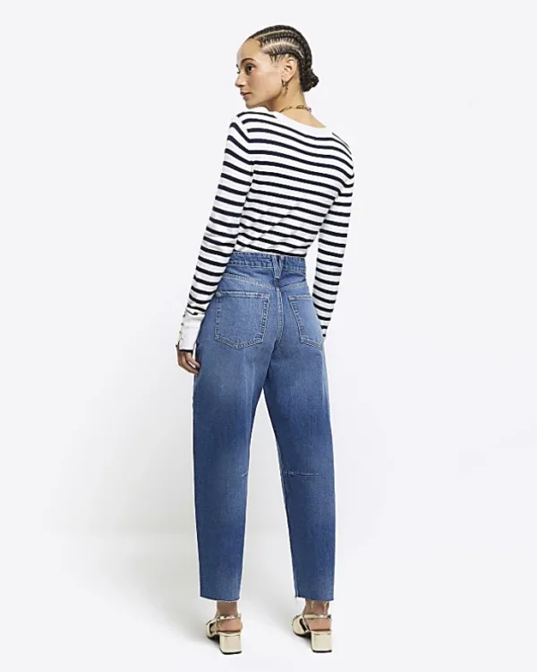 Blue high waisted tapered jeans