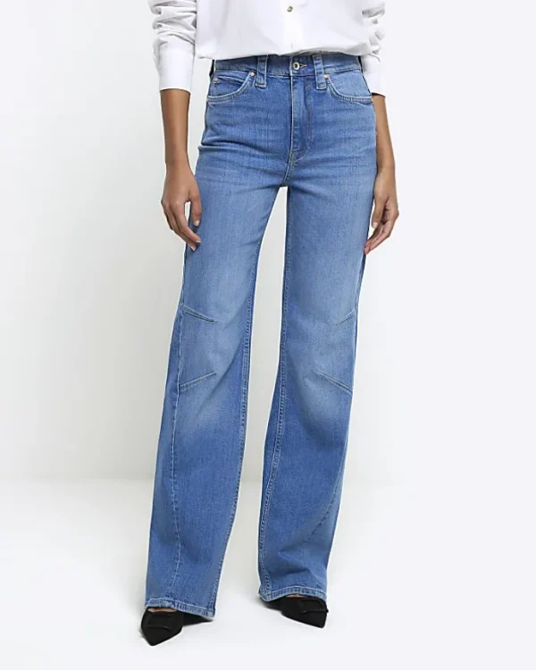 Blue high waisted wide leg jeans