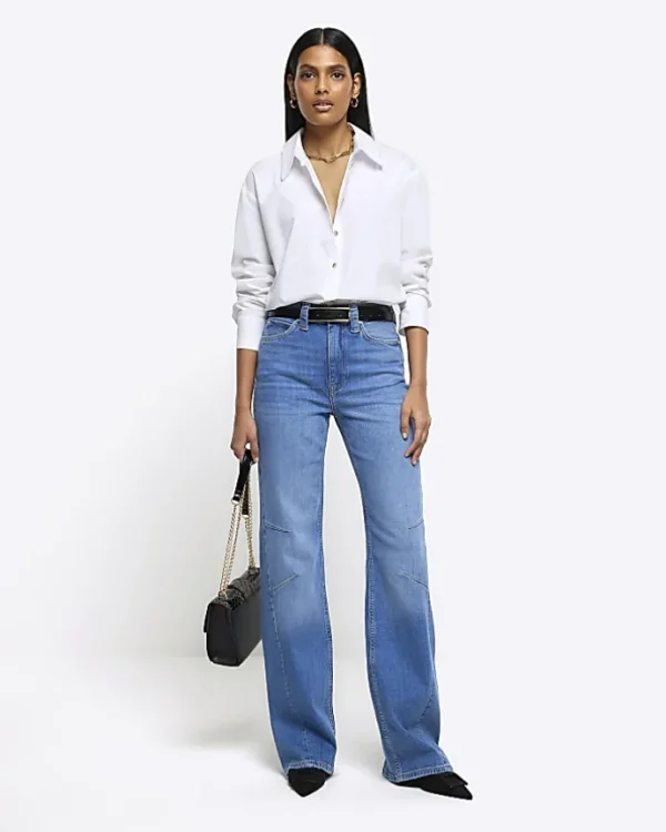 Blue high waisted wide leg jeans