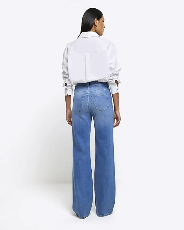 Blue high waisted wide leg jeans