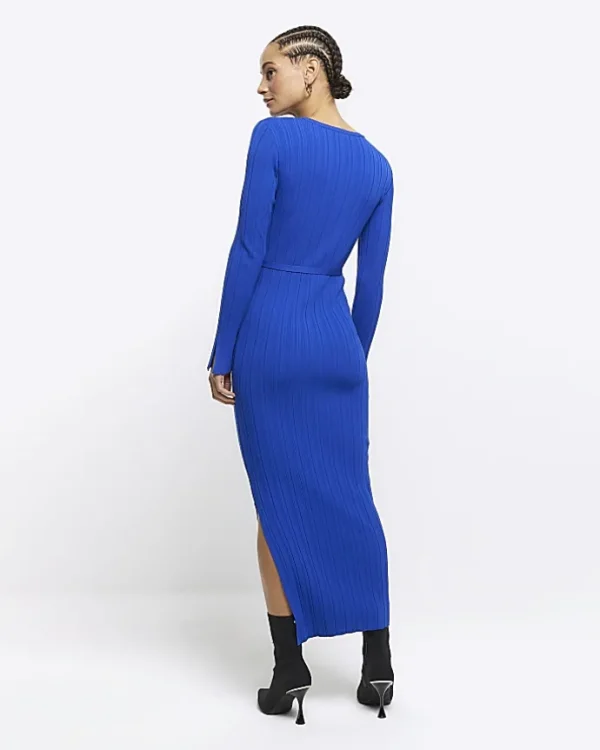 Blue knit rib jumper maxi dress