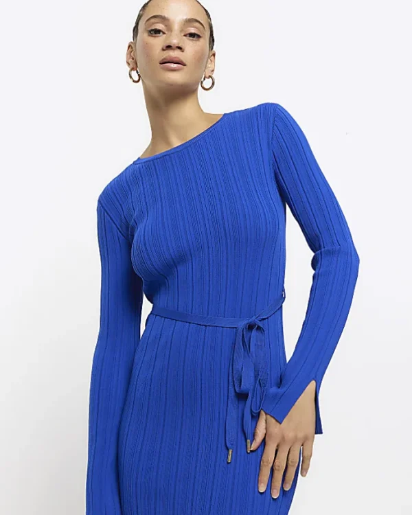 Blue knit rib jumper maxi dress