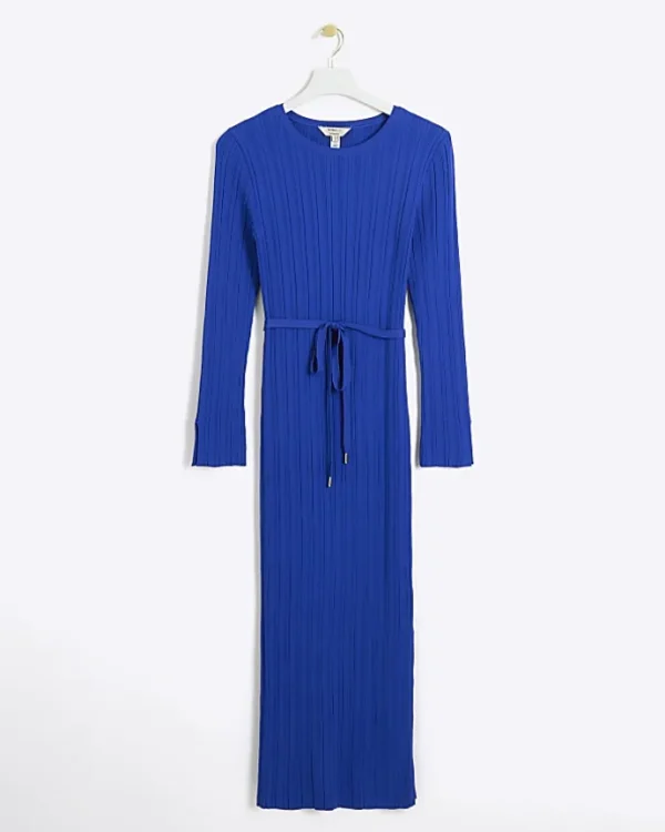 Blue knit rib jumper maxi dress