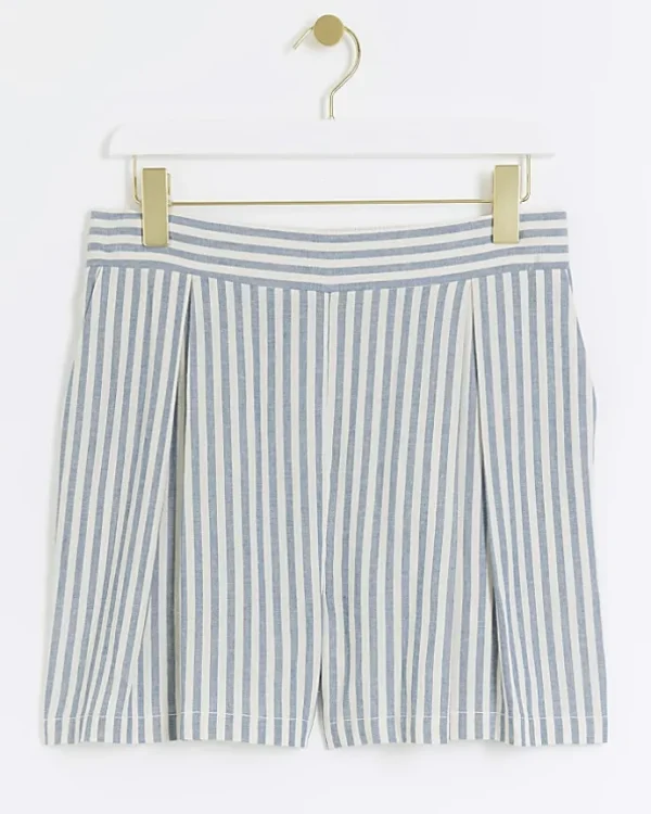 Blue linen blend stripe shorts