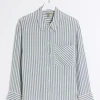 Blue linen blend stripe shirt