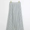 Blue linen blend stripe wide leg trousers