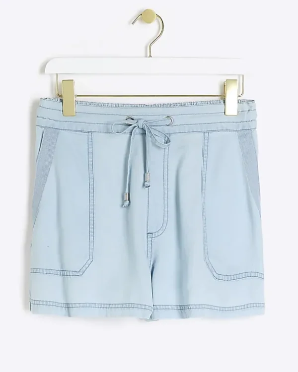 Blue lyocell drawstring shorts