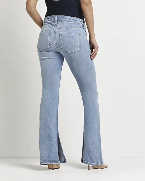 Blue maternity split hem flared jeans