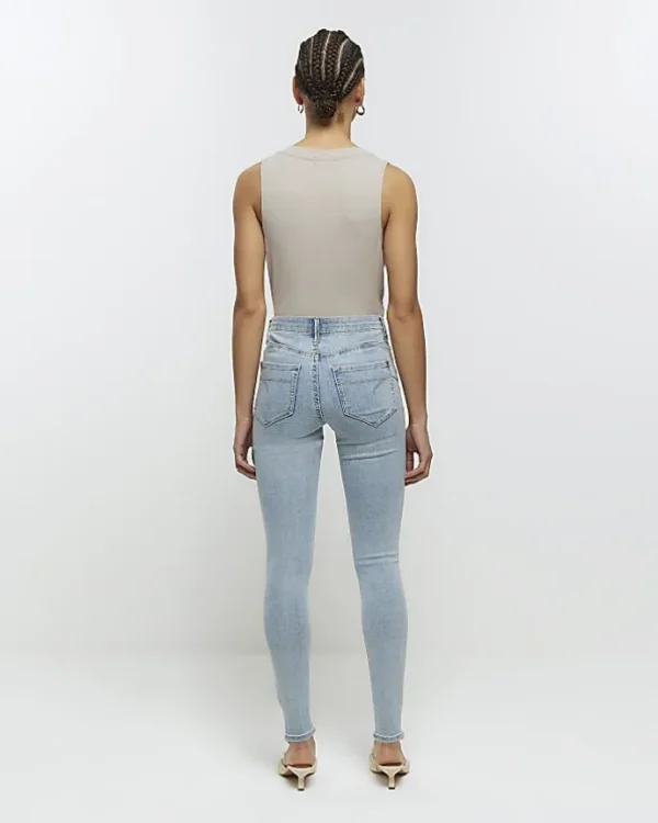 Blue mid rise bum sculpt jeggings