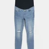 Blue mid rise maternity ripped skinny jeans