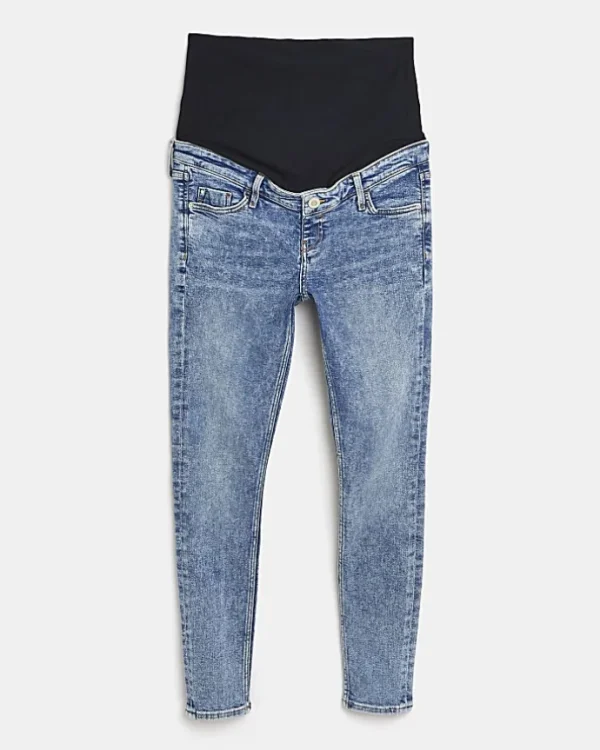 Blue mid rise maternity skinny jeans