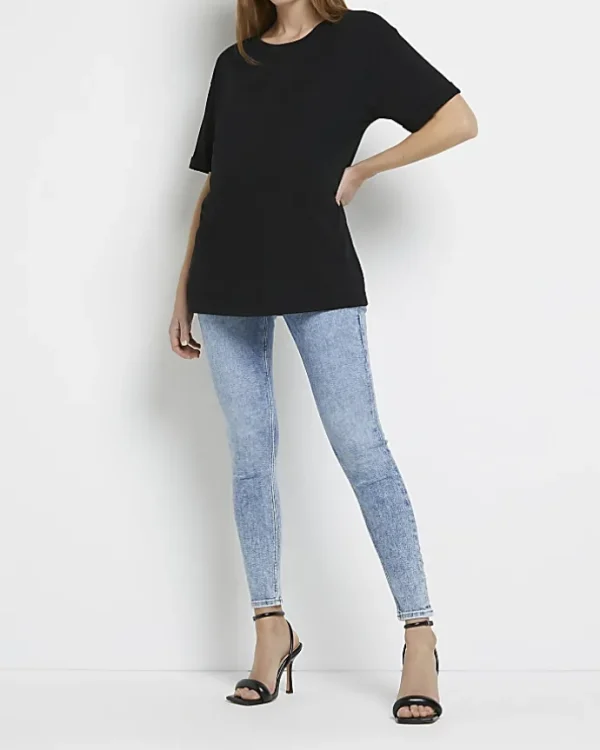 Blue mid rise maternity skinny jeans