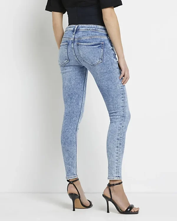 Blue mid rise maternity skinny jeans