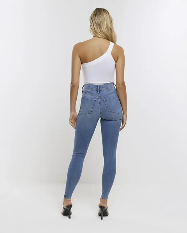 Blue mid rise super skinny fit jeans