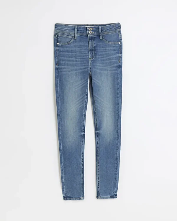 Blue mid rise super skinny fit jeans