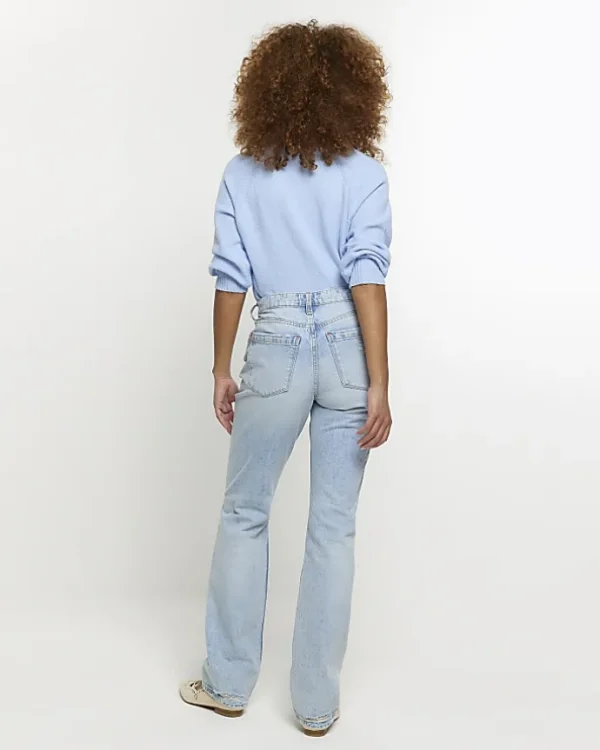 Blue patch stove pipe straight jeans