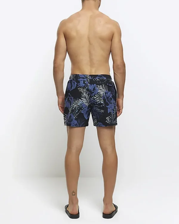 Blue regular fit botanical print shorts