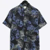 Blue regular fit floral short sleeve shirt