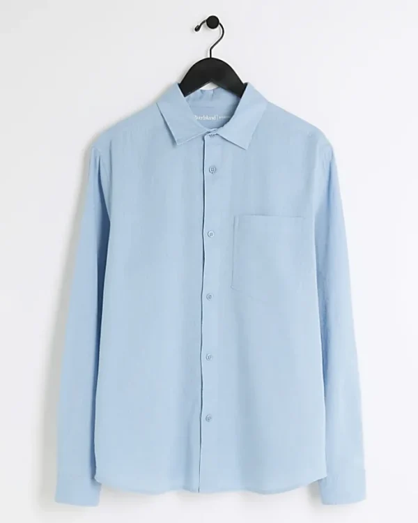 Blue regular fit linen blend shirt