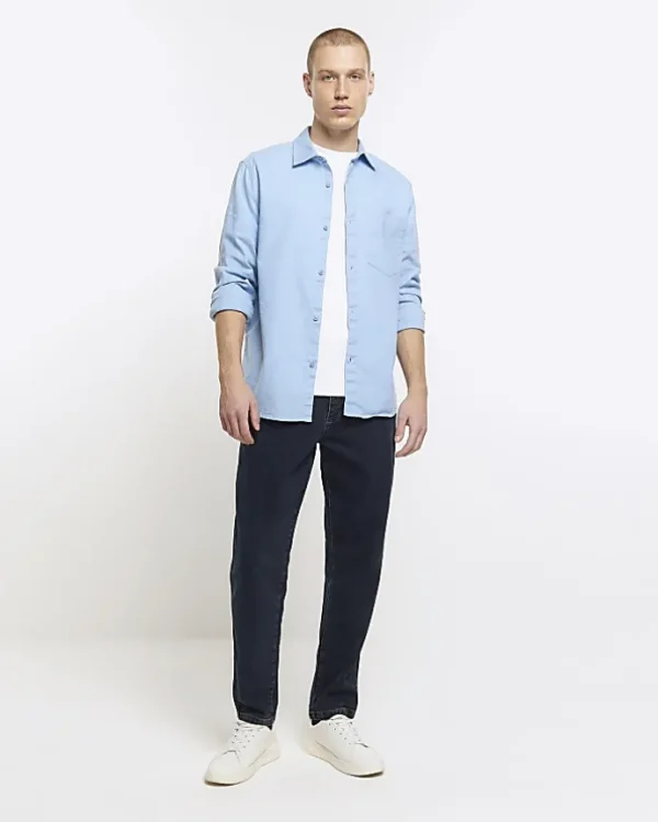 Blue regular fit linen blend shirt