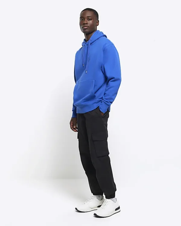 Blue regular fit plain hoodie