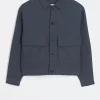 Blue regular fit plisse Harrington jacket