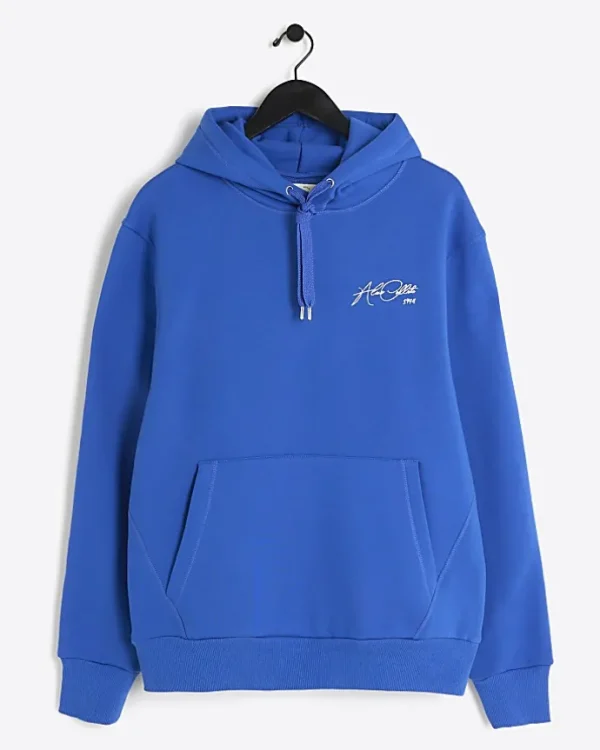 Blue regular fit script graphic hoodie