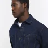 Blue regular fit utility denim shirt