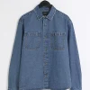 Blue regular fit utility denim shirt