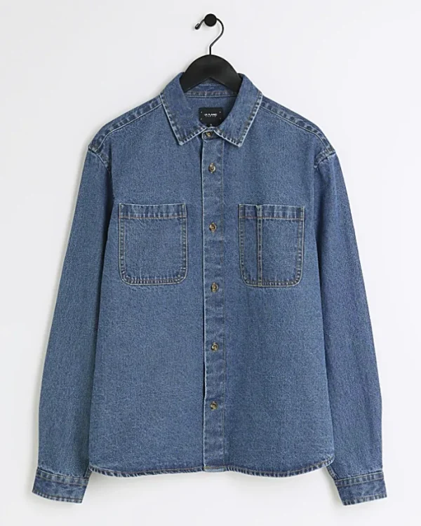 Blue regular fit utility denim shirt