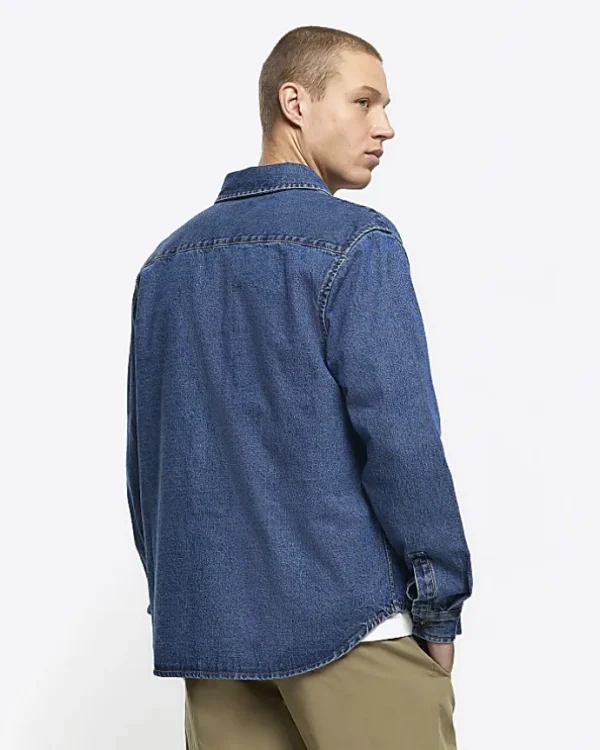 Blue regular fit utility denim shirt