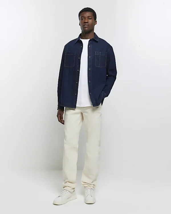 Blue regular fit utility denim shirt