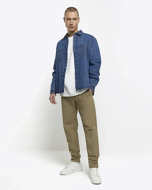 Blue regular fit utility denim shirt