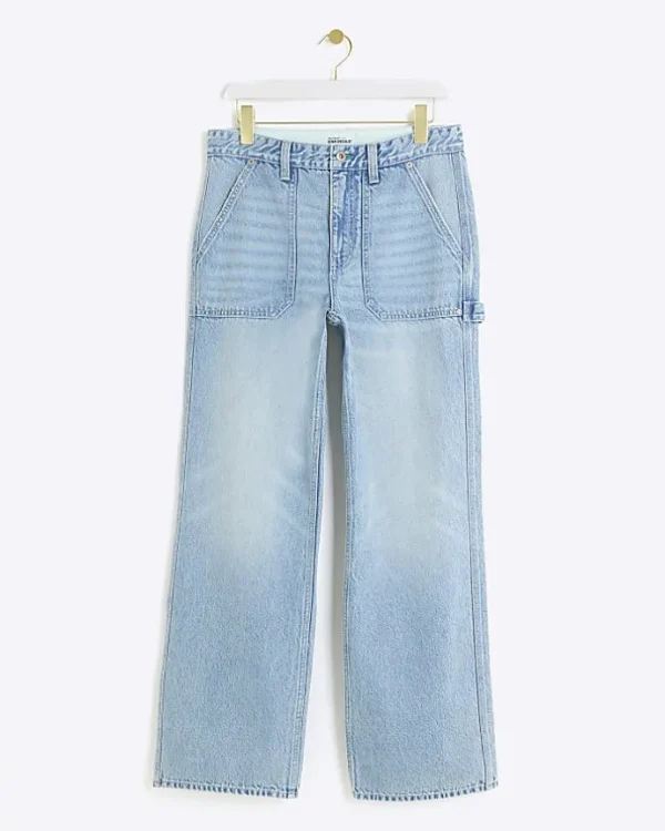 Blue relaxed straight cargo jeans