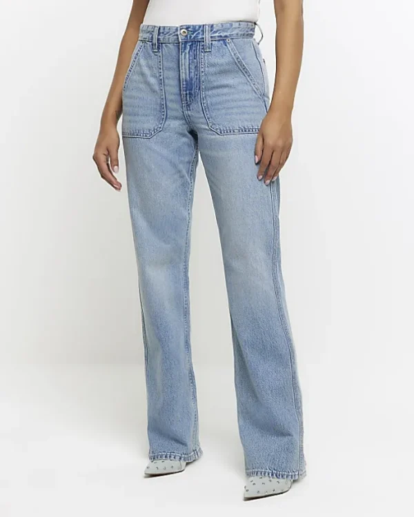 Blue relaxed straight cargo jeans