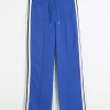 Blue side stripe wide leg joggers