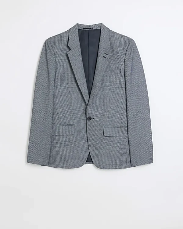 Blue skinny fit dogtooth suit jacket