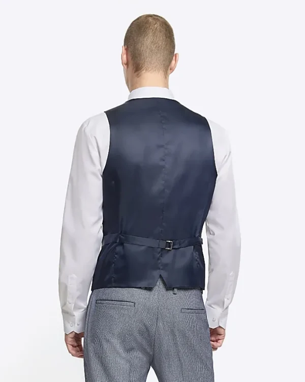 Blue skinny fit dogtooth waistcoat