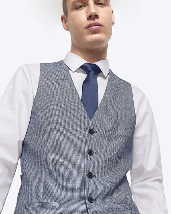 Blue skinny fit dogtooth waistcoat