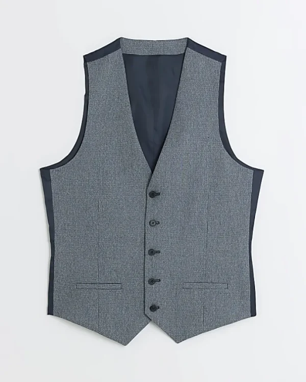 Blue skinny fit dogtooth waistcoat