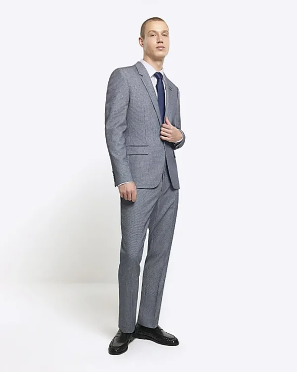 Blue skinny fit dogtooth suit jacket